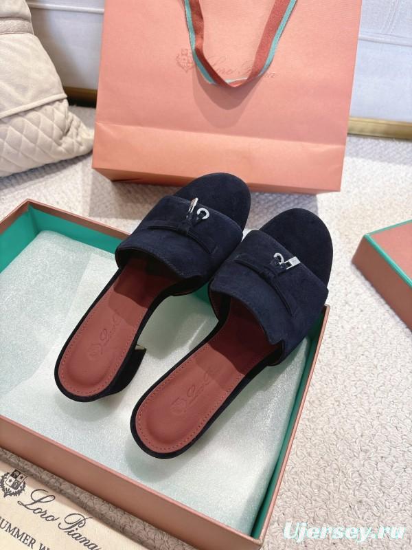 2025 Women LP Navy Suede Heeled Mules