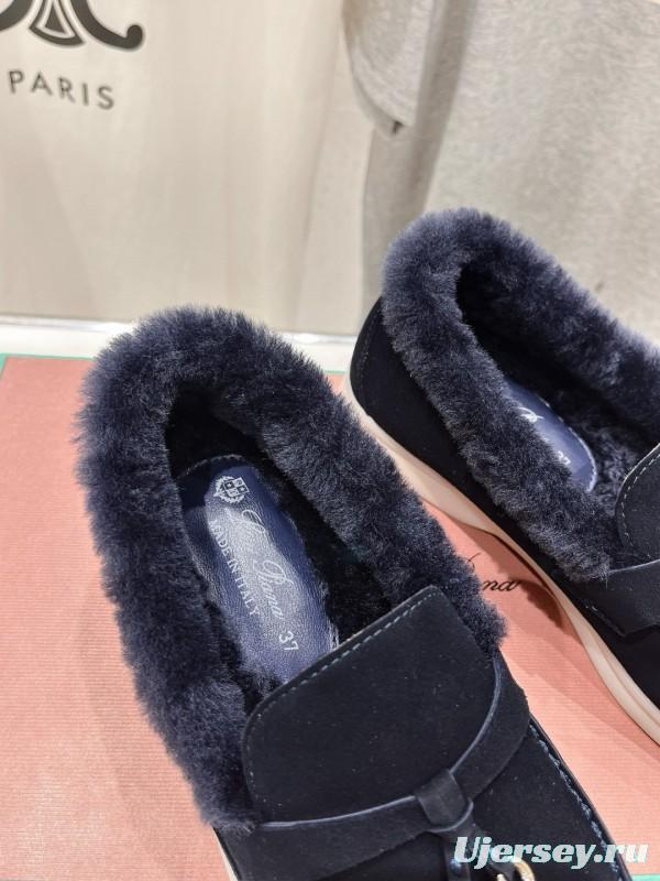 2024 Women LP Navy Suede Fur Loafers