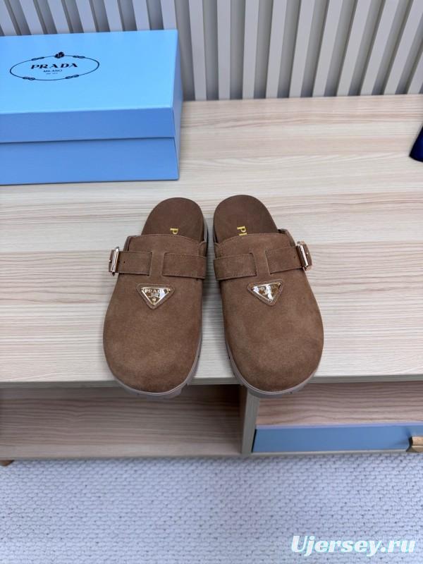 2025 Slippers Prada Brown Suede Slippers LY00280