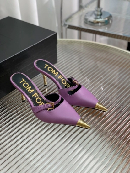 2025 Women TOM FORD Purple Gold Leather Mules