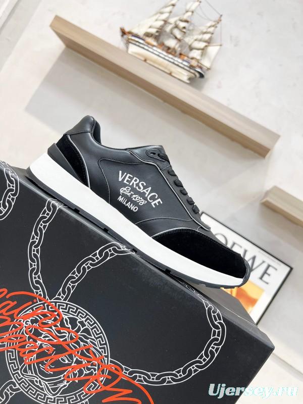2025 Men VERSACE Black Leather Sneakers LY00320