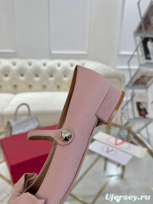 2025 Women Valentino Pink Cotton Mary Jane Bow LY00300