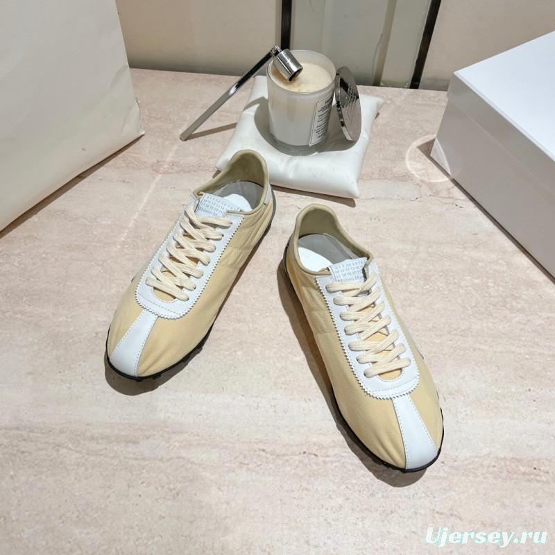 2025 Unisex MM6 Maison Margiela Beige White Nylon Suede Sneakers Distressed KFY00290