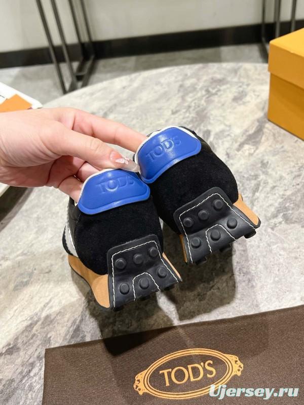 2025 Women TOD'S Black White Nylon Calfskin Sneakers