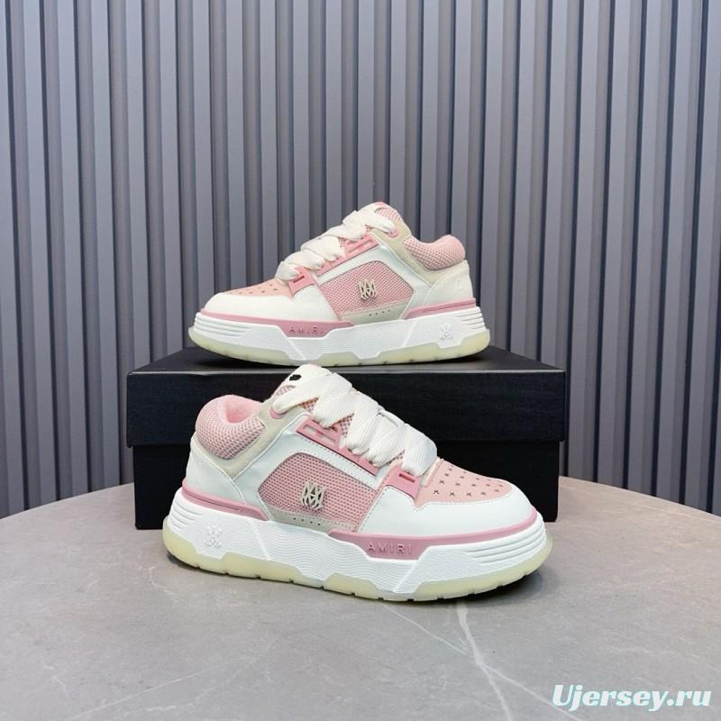 2024 Women Amiri Pink White Leather Mesh Sneakers MJ00360
