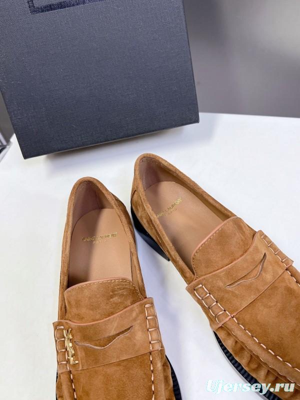 2025 Women Yves Saint Laurent Brown Suede Loafers KFY00350