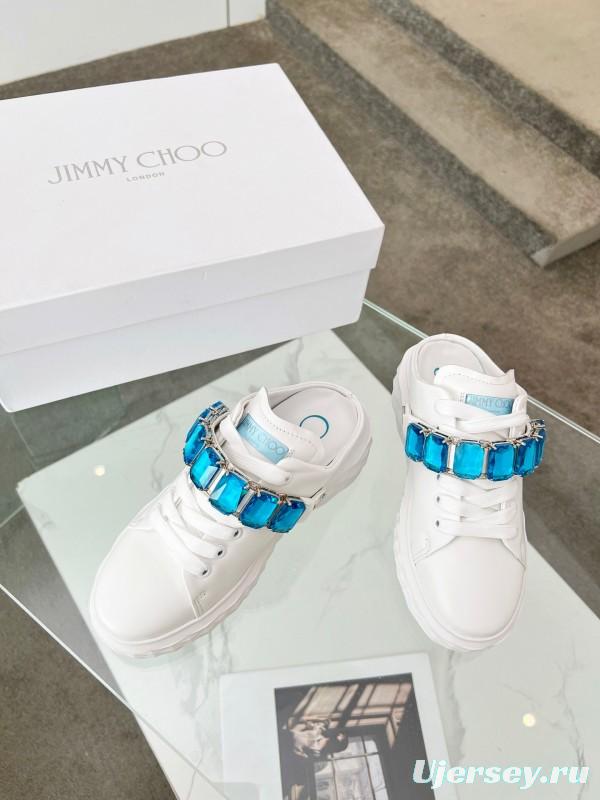 2025 Women Jimmy Choo White Blue Leather Sneakers LY00350