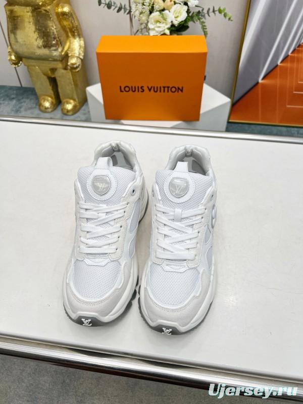 2025 Unisex Louis Vuitton White Leather Mesh Running Shoes LY00340