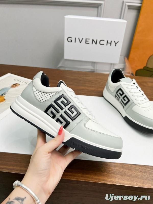 2024 Unisex Givenchy White Black Silk Calfskin Lacquered Low Top Sneakers MJ00380