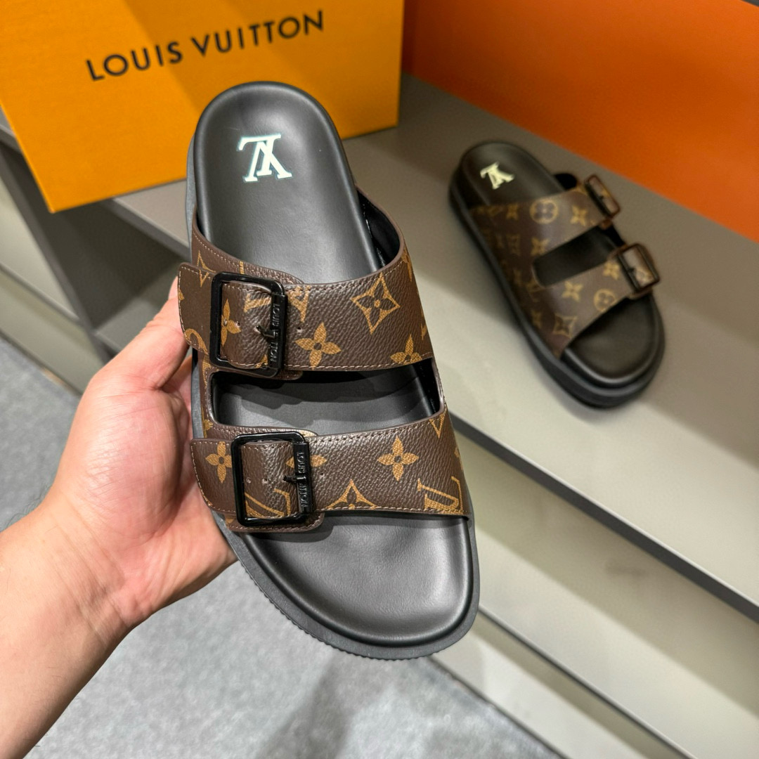2024 Men Louis Vuitton Brown Leather Slippers MJ00210