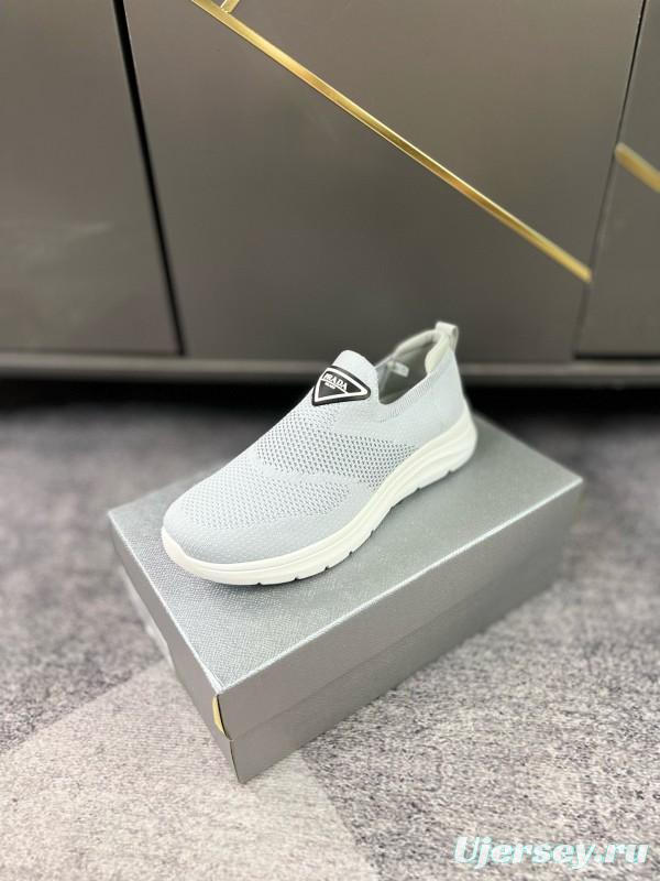 2024 Unisex Prada Light Grey Breathable Flyknit Sneakers MJ00230