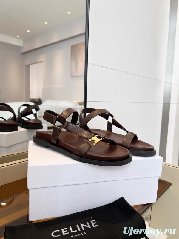 2025 Women Celine Brown Leather Sandals LY00220