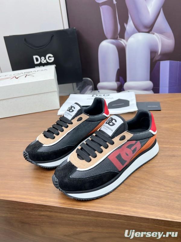 2025 Unisex Dolce & Gabbana Black Brown Red PU Leather Mesh Casual Sneakers LY00300