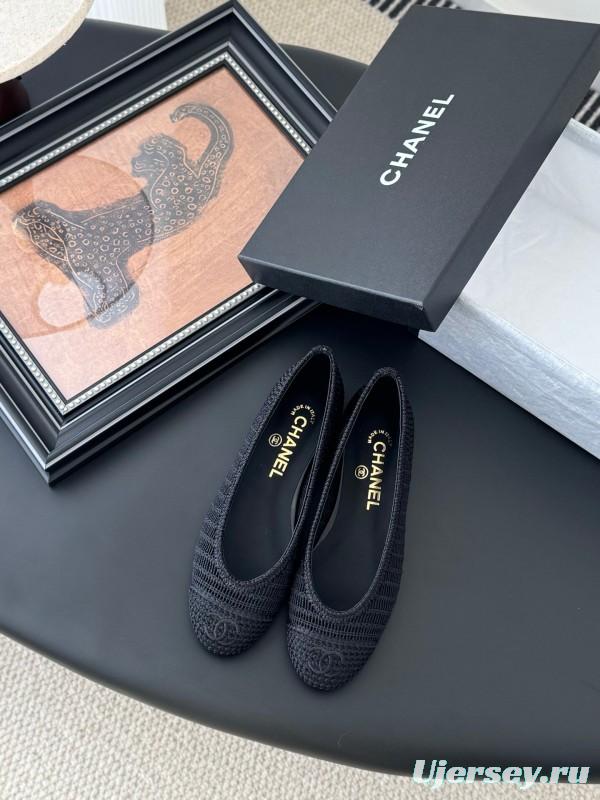 2025 Women Chanel Black Mesh Ballet Flats LY00280