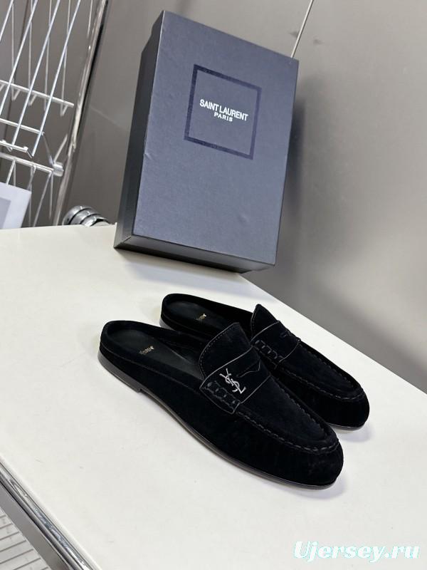 2025 Women Yves Saint Laurent Black Suede Loafers KFY00330