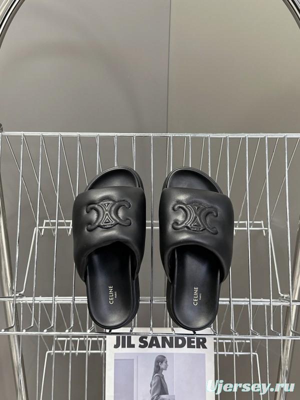 2025 Women Celine Black Leather Slippers