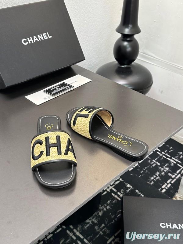 2025 Slippers Chanel Yellow Black Fabric Slide