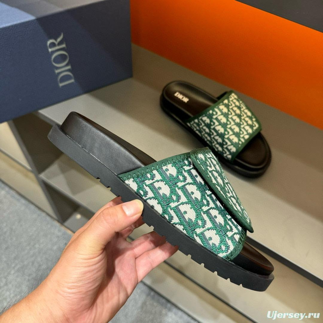 2024 Slippers Dior Green Canvas Slippers MJ00180