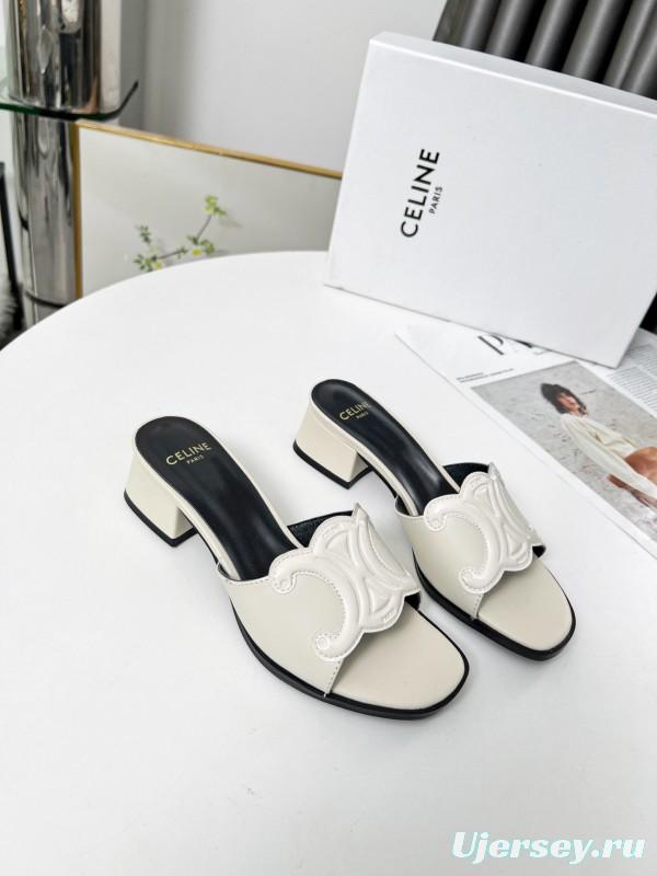 2025 Women Celine White Leather Sandals
