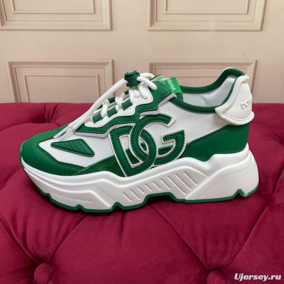 2025 Unisex Dolce & Gabbana Green White Leather Lycra Sneakers DG LY00330(F)/LY00340(M)