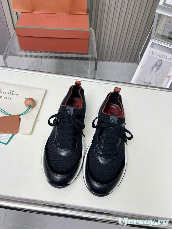 2024 Men Le Parmentier Black Leather Mesh Casual Sneakers