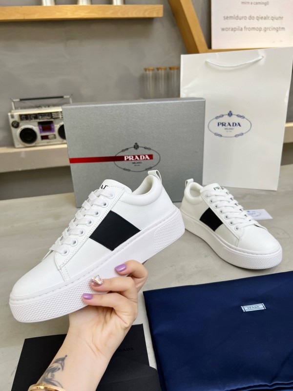 2024 Unisex Prada White Black Leather Sneakers MJ00310