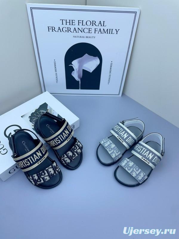 2025 Kids DIOR White Black Canvas Sandals
