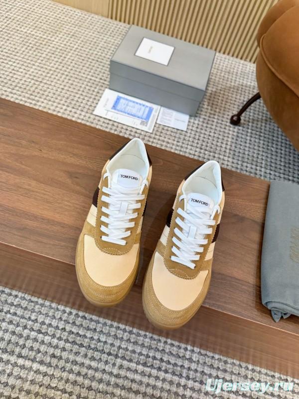 2025 Men TOM FORD Beige Brown Suede Leather Sneakers LY00360