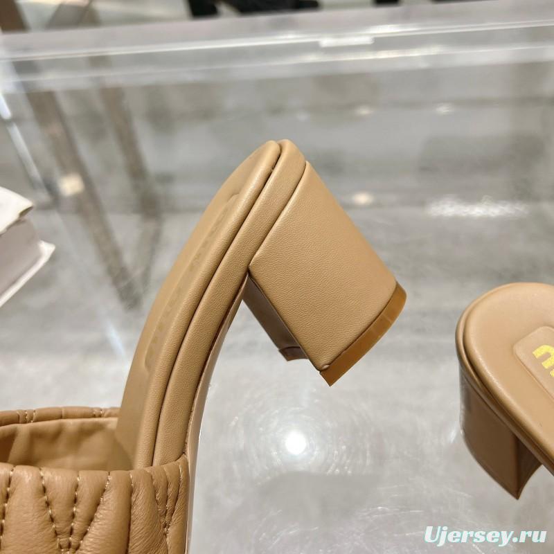 2025 Women Miu Miu Beige Lambskin Heeled Sandals MDR00123