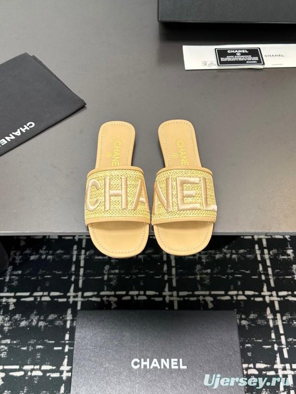 2025 Women Chanel Beige Fabric Sandals