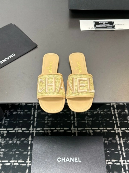 2025 Women Chanel Beige Fabric Sandals