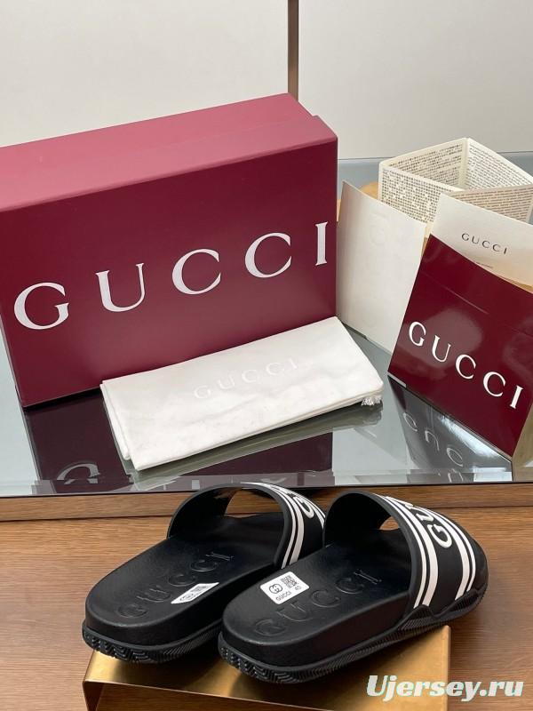 2025 Gucci Black White Rubber Slippers LY00175