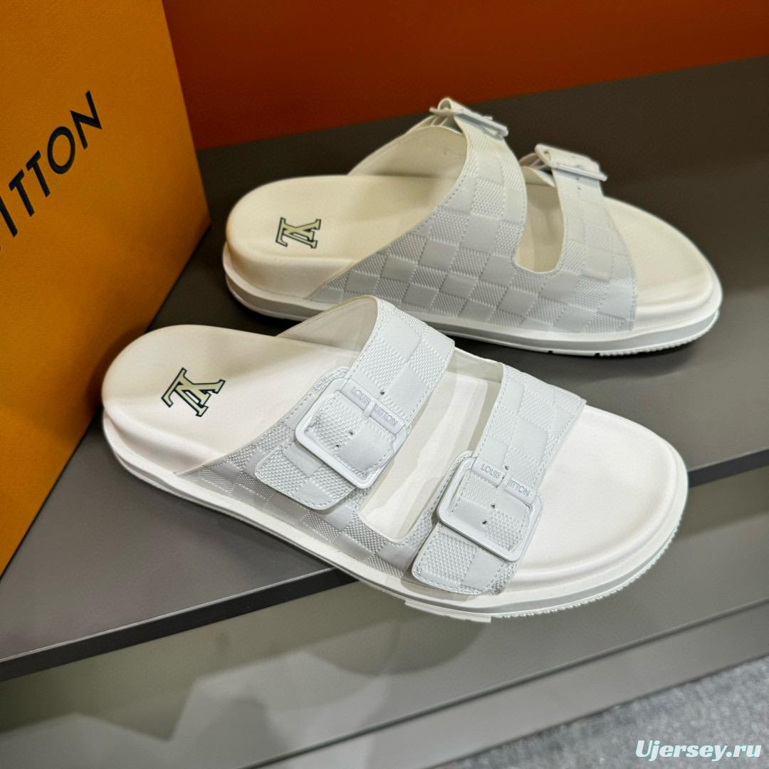 2024 Slippers Louis Vuitton White Leather Slippers