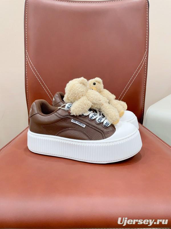 2025 Women 13DE MARZO Brown White Leather Plush Toy Sneakers KFY00300