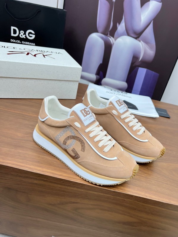 2025 Unisex Dolce & Gabbana Beige White PU Casual Sneakers LY00300