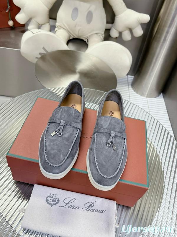 2024 Unisex Loro Piana Grey Suede Loafers MJ00270