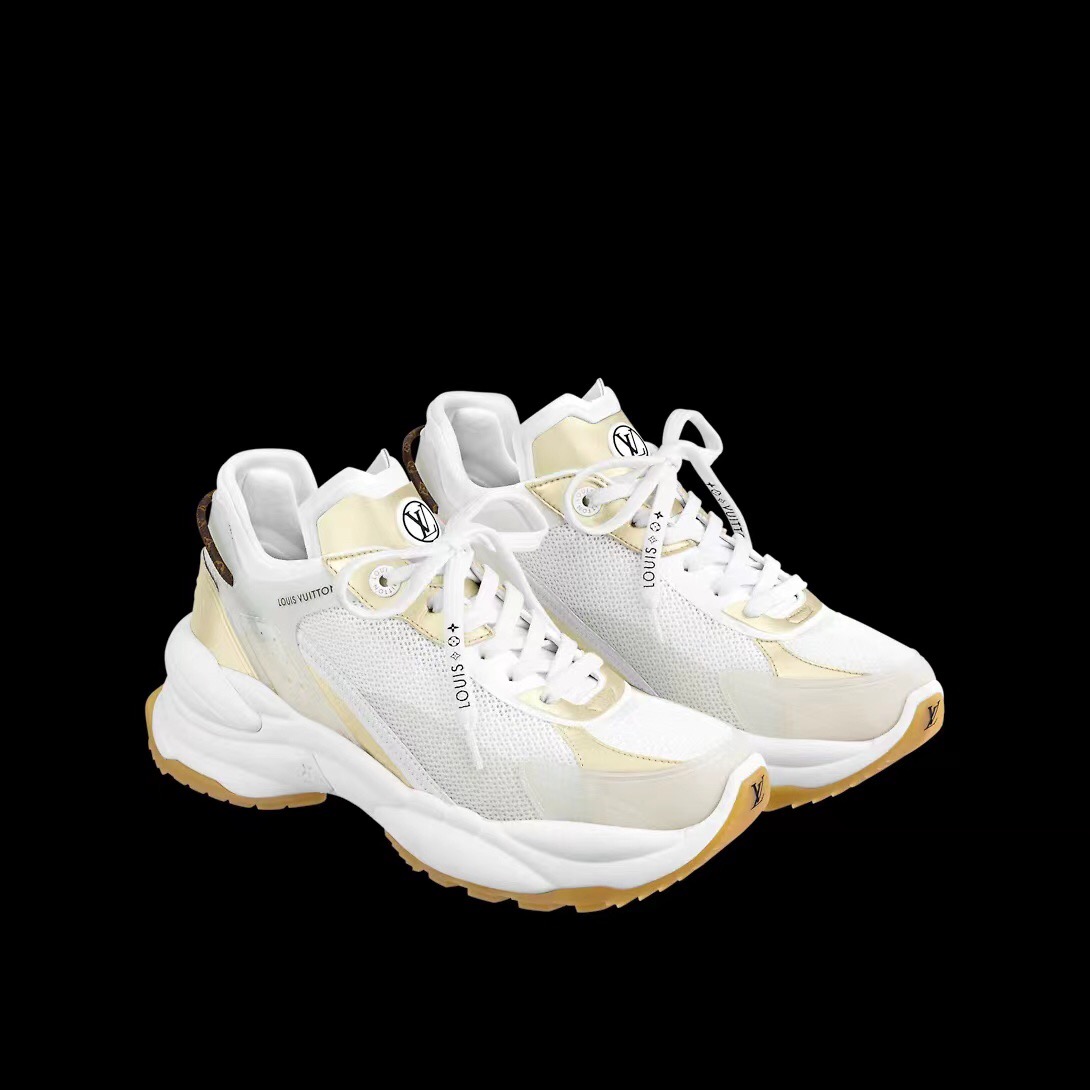 2025 Women Louis Vuitton White Gold Mesh Leather Sneakers LY00340