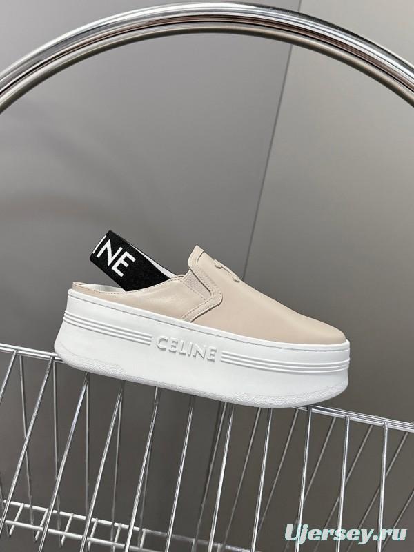 2025 Women Celine Beige Leather Slip-On Sneakers