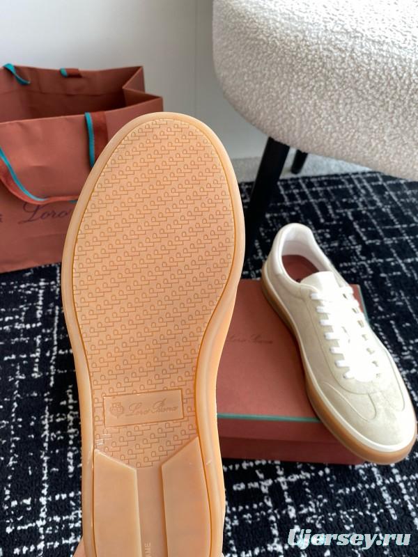 2024 Unisex Loro Piana Beige White Leather Suede Casual Shoes MJ00320