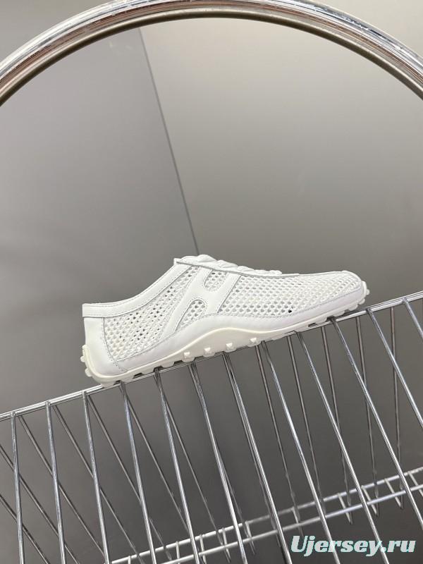 2025 Women Hermès White Leather Mesh Sneakers KFY00250