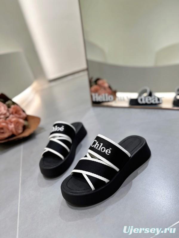 2025 Chloe Black White Knitted Embroidery Slippers LY00240