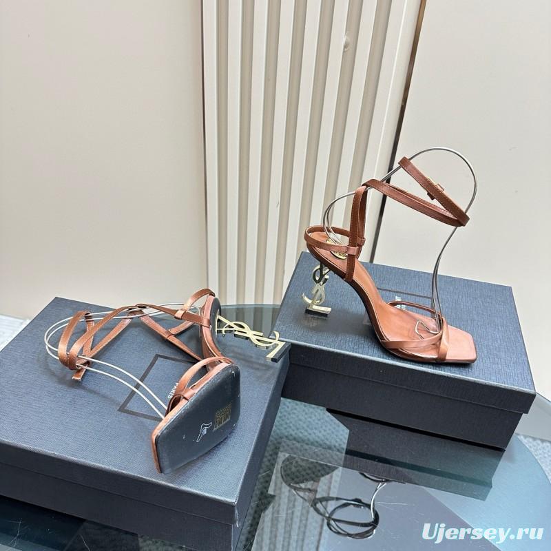 2025 Women Yves Saint Laurent Brown Leather Sandals MJ00290