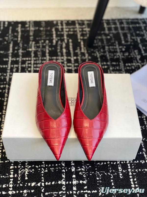 2025 Women Toteme Red Leather Pointed Toe Mule KFY00290
