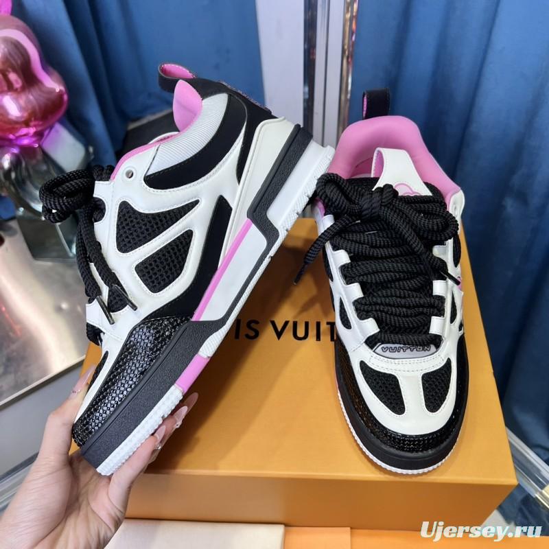 2025 Unisex Louis Vuitton White Black Pink Leather Mesh LV Trainer
