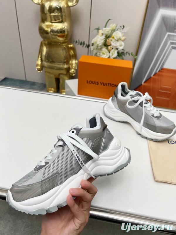 2025 Unisex Louis Vuitton Grey White Mesh Leather Sneakers Monogram LY00340
