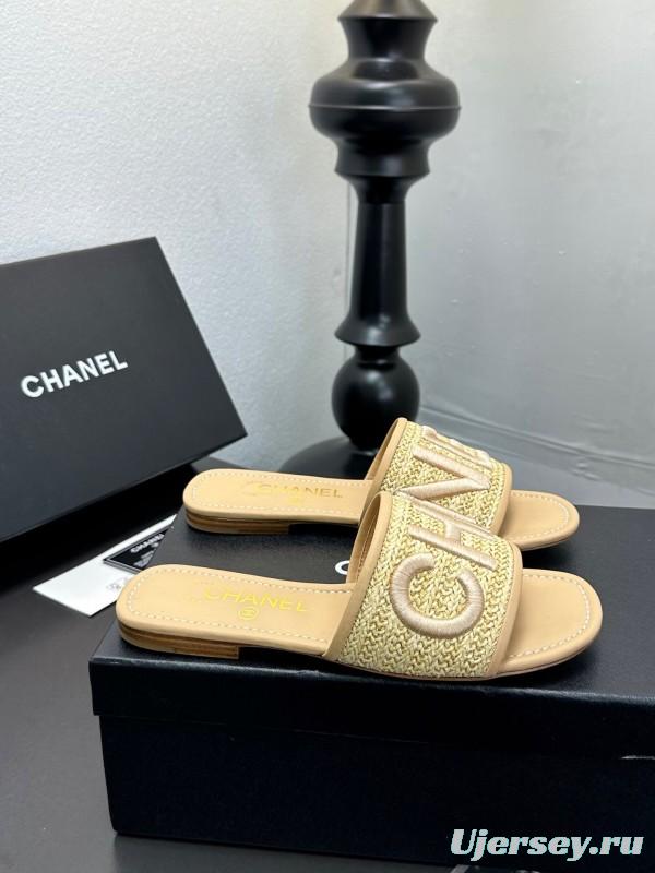 2025 Women Chanel Beige Fabric Sandals