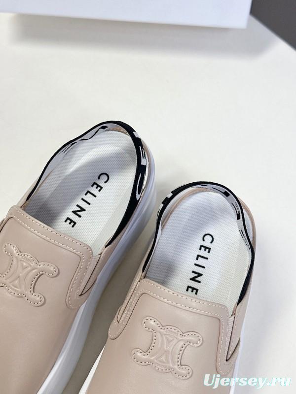 2025 Women Celine Beige Leather Slip-On Sneakers