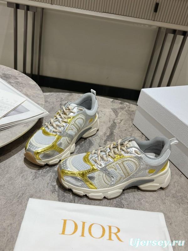 2025 Women Dior White Yellow Silver Mesh Leather Sneakers