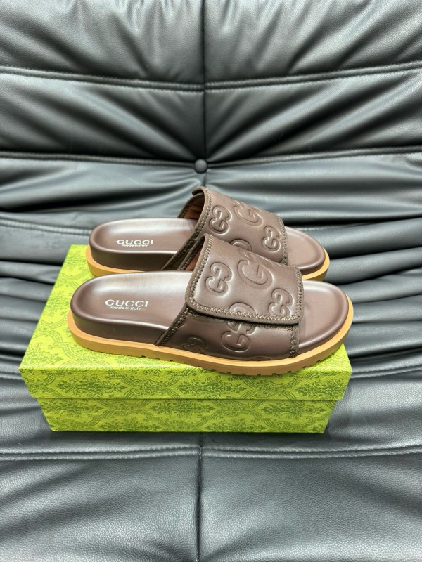 2024 Gucci Brown Leather Slippers MJ00200