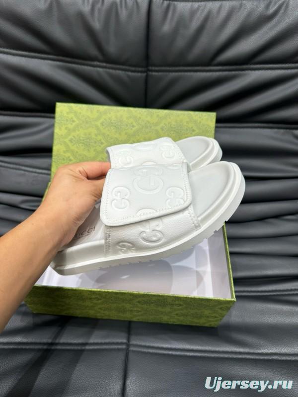 2024 Slippers Gucci White Leather Slippers MJ00200